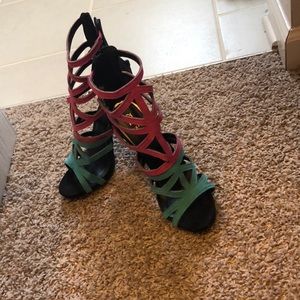 Teal & Pink Caged Heels